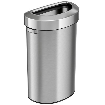 iTouchless Open Top Kitchen Trash Can 23 Gallon Semi-Round Silver Stainless Steel