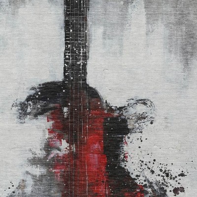 Gray Charcoal And Red Abstract Washable Indoor Outdoor Area Rug