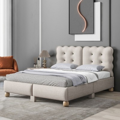 Queen/full Size Upholstered Platform Bed With Wood Support Legs ...