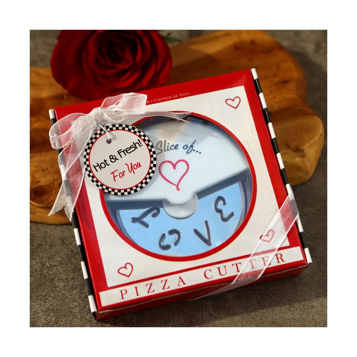 Kate Aspen "A Slice of Love" Stainless-Steel Pizza Cutter in Miniature Pizza Box, (Set of 4) | 13015NA - thumbnail 4