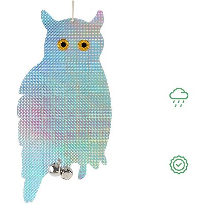 Reflective Multicolor Hanging Owl Decoys with Bells, 16-inch, Pack of 2
