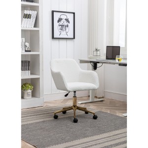 Gulches Modern Teddy Fabric Office Chair - 360° Swivel Adjustable Height Desk Chair with Gold Metal Legs & Universal Wheels, White - 1 of 4