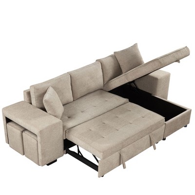 NicBex Modern Pull Out Sofa Bed Convertible Sleeper Sofa with Storage Chaise and 2 Stools for Living Room