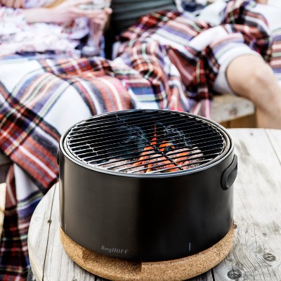 Compact Black Charcoal Tabletop Grill with Cork Lid