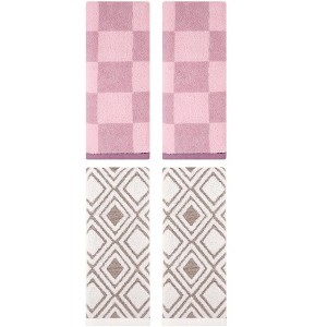 REGALWOVEN 4 Pcs Bathroom Checkered Cotton Face Decorative Hand Towel Set - 1 of 4