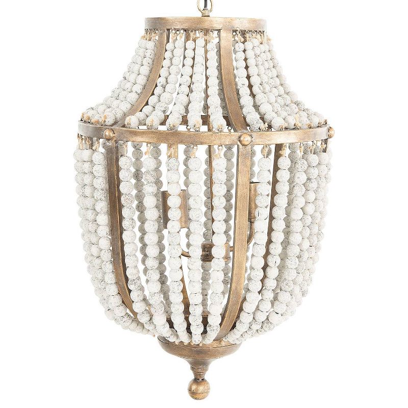 Storied Home Metal and Draped Wood Bead Chandelier Distressed White, 2 of 11