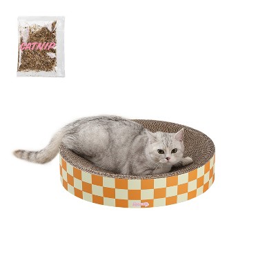 THE LICKER STORE Nelson Modern Cardboard Round Bowl Cat Scratcher with Catnip