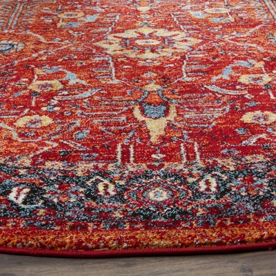 Hand-Knotted Red Synthetic Round Floral Area Rug