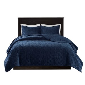 Gulches King/Cal King 3 Piece Velvet Quilt Set Navy - 1 of 4