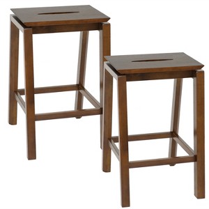 Sunnydaze Set of 2 Indoor Wooden Backless Counter-Height Stools - Dark Walnut - 25" - 1 of 4