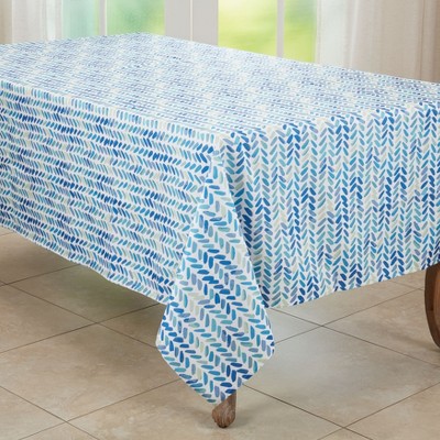 Blue and White Chevron Rectangular Fabric Tablecloth