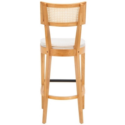 Natural Wood and Rattan Woven Bar Stool with Cushion