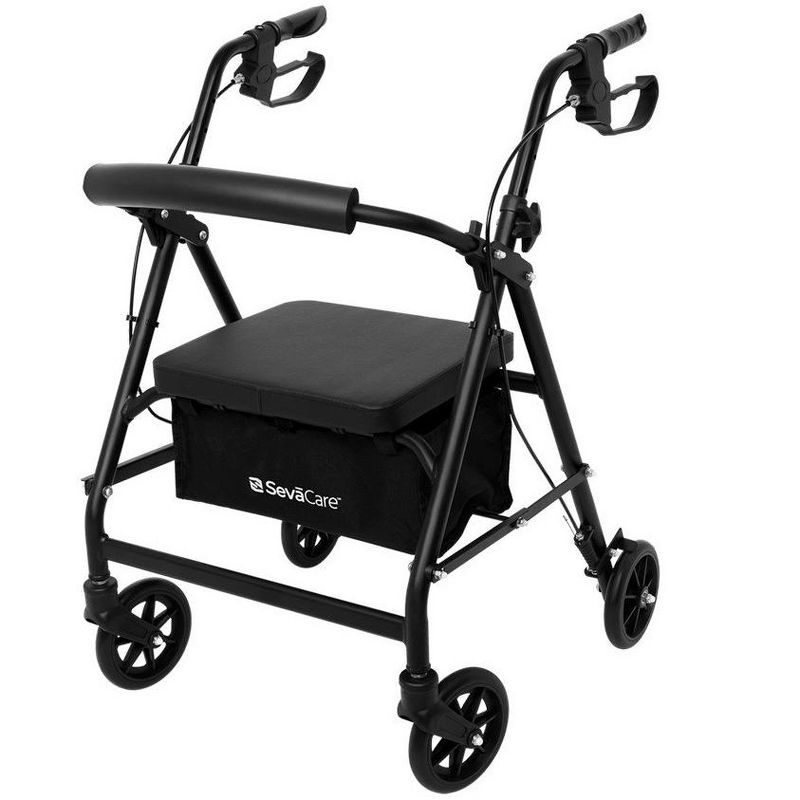 SevaCare by Monoprice Walker Roller, 4 x 6" Wheels, Dual Hand Brakes, Padded Backrest, 6063 T5 Aluminum Frame, up to 300lbxMax Load, 1 of 7