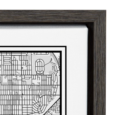Seattle Modern Map Framed Canvas Wall Art, 18x24, Dark Gray