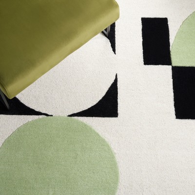 Green and Black Geometric Hand-Tufted Wool Area Rug 4' x 6'