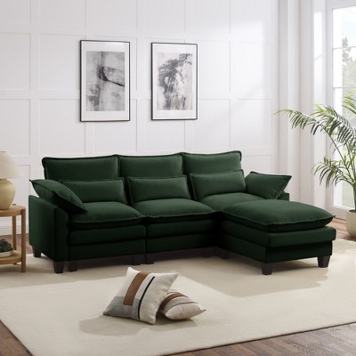 MYINDA Modern Velvet L-Shaped Sofa, 3-Seater Upholstered Sectional Sofa with Removable Feet for Living Room