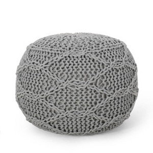 Morven Modern Knitted Cotton Round Pouf - Christopher Knight Home - 1 of 4