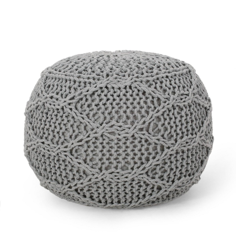 Photos - Pouffe / Bench Morven Modern Knitted Cotton Round Pouf Gray - Christopher Knight Home
