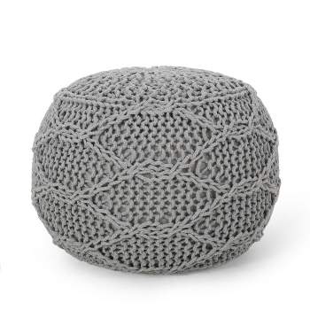 Morven Modern Knitted Cotton Round Pouf - Christopher Knight Home