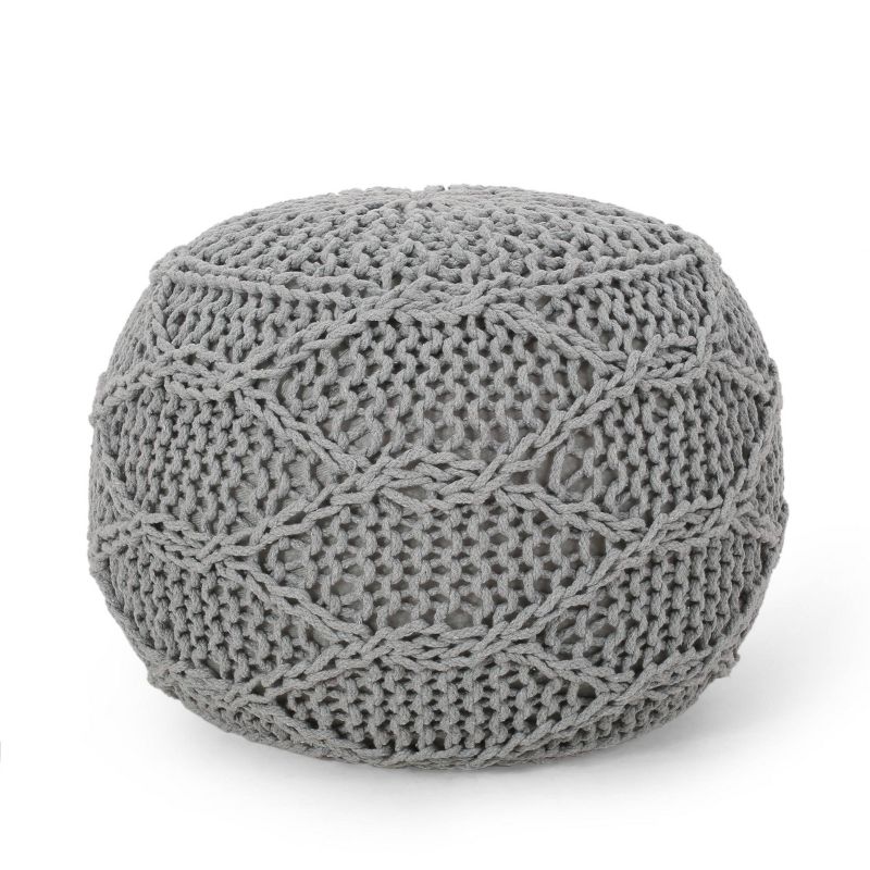 Morven Modern Knitted Cotton Round Pouf - Christopher Knight Home, 1 of 12