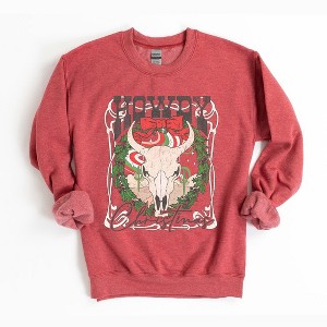 Simply Sage Market Women's Graphic Sweatshirt Howdy Christmas Bull - 1 of 4