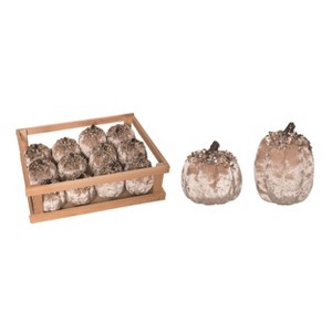 Transpac Foam 12.6 in. Brown Harvest Velvet Embellished Pumpkins in Crate Set of 12 - 1 of 2