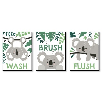 Big Dot of Happiness Koala Cutie - Bear Kids Bathroom Rules Wall Art - 7.5 x 10 inches - Set of 3 Signs - Wash, Brush, Flush