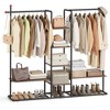 Natural Walnut & Ink Black Clothes Rack. A freestanding open wardrobe. 6 storage shelves, 2 hanging rails and matchstick-shaped hooks. - 2 of 4