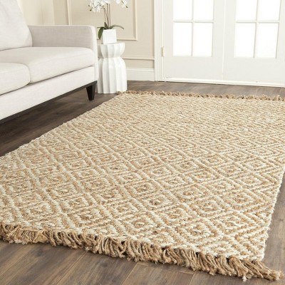 Ivory and Natural Handwoven Jute Area Rug 5' x 8'