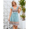 Women's Floral Smocked Dress Summer V-Neck Short Sleeve Flowy Mini Dress - 3 of 4