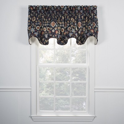 Ellis Curtain Adelle High Quality Room Darkening Solid Natural Stylish Color Lined Scallop Window Valance - 70 x 17, Blue