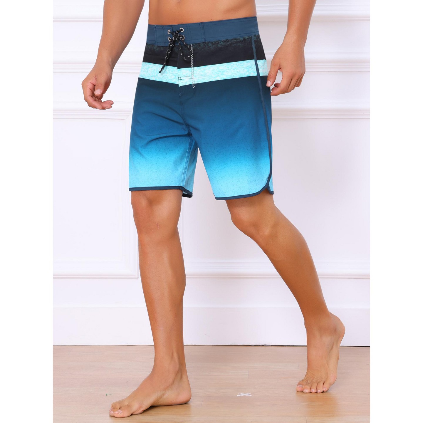 Мужские шорты INSPIRE CHIC Summer Drawstring Elastic Waist Color Block Long Board Shorts 38 Dark Blue, цвет: Тёмный синий — фото 2