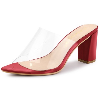 Allegra K Women's Clear Chunky Heel Slides Sandals Mules