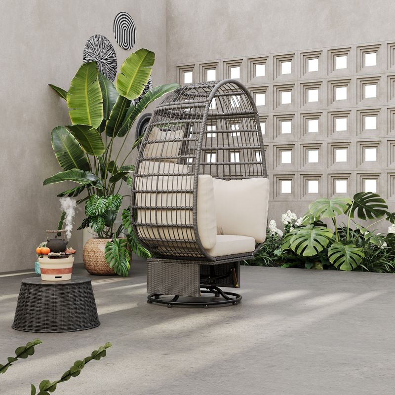 Outdoor Swivel Chair with Cushions, Rattan Egg Patio Chair with Rocking Function 4M - ModernLuxe, 2 of 14