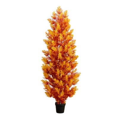 Nearly Natural 5-ft UV Resistant Autumn Artificial Fall Cedar Tree (Indoor/Outdoor)