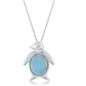 Caribbean Treasures Sterling Silver Larimar Penguin 18" Pendant Necklace - Blue - 1 of 2