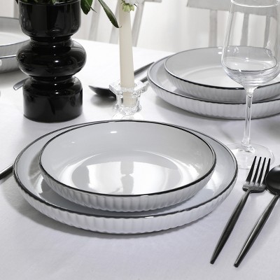 White Ribbed Ceramic 32-Piece Dinnerware Set, Service for 8