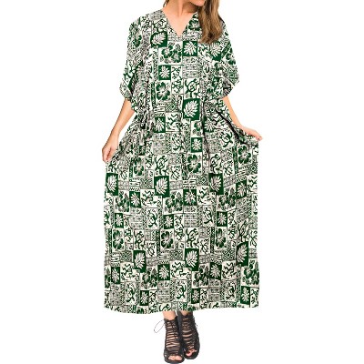LA LEELA Women's Summer Loungewear Plus Size Slit Dress Caftan Long Muumuu Nightgown for Women 2X-3X Green_E364