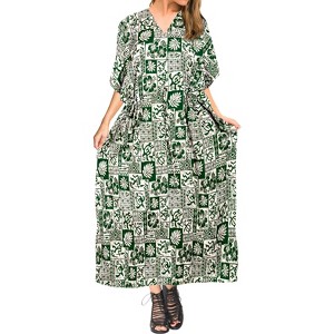 LA LEELA Women's Summer Loungewear Plus Size Slit Dress Caftan Long Muumuu Nightgown for Women 2X-3X Green_E364 - 1 of 4