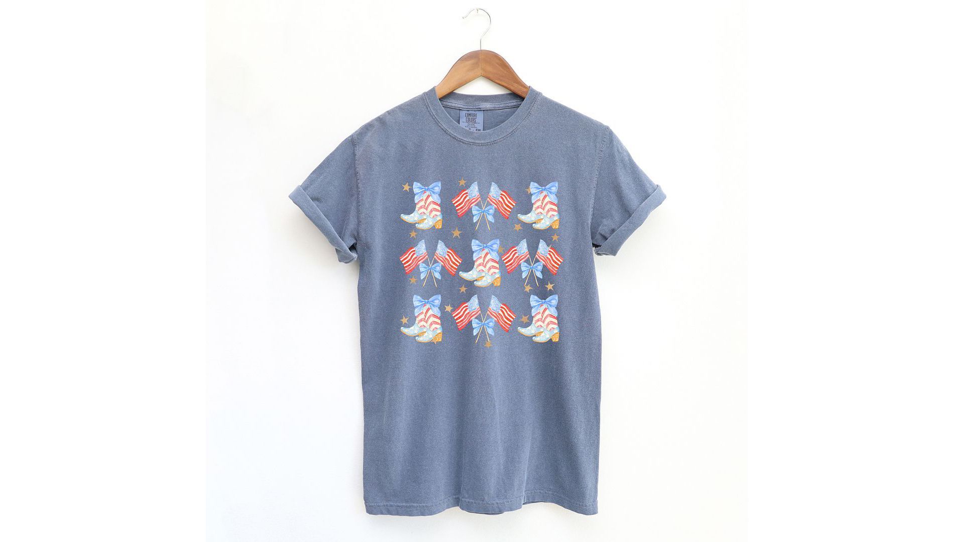 Simply Sage Market Women's Coquette Patriotic Cowgirl Boots Chart Short Sleeve Garment Dyed Tee