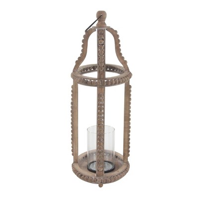 Rustic Farmhouse Reclaimed Wood Beaded Hanging Candle Lantern