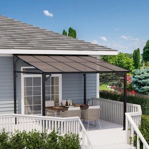 10 x 10 FT Wall Mounted Gazebo, Hardtop Lean-to Pergola with Polycarbonate Roof - 1 of 4