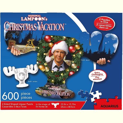 Aquarius Puzzles Christmas Vacation Moose Mug & Collage 600 Piece 2 Sided Die Cut Jigsaw Puzzle