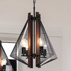Urban Ambiance Luxury Transitional Pendant,  24''H x 18''W,  Matte Black and Wood Finish, ULB2311 - 1 of 4