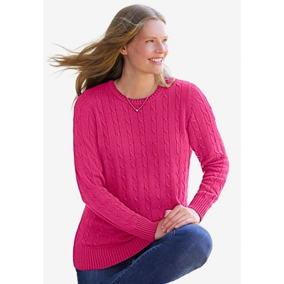 Woman Within Plus Size Cable Knit Pullover Crewneck Sweater