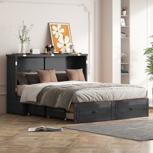 Mjkone Multifunctional Murphy Bed Cabinet Queen Size with USB Charging Station,Drawers & Tri-Folding Mattress - 1 of 4