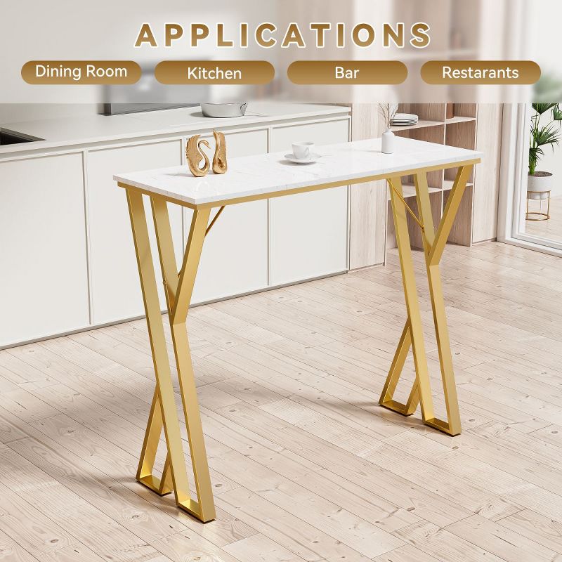 Modern White Kitchen Bar Height Dining Table Wood Breakfast Pub Table with Gold Base-Maison Boucle, 3 of 9