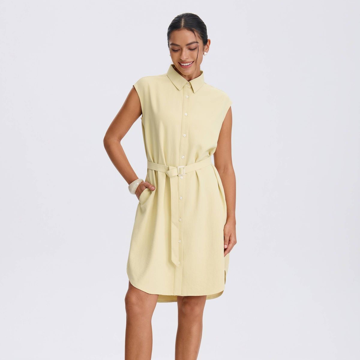 Women's Cap Sleeve Belted Button-Down Shirtdress - A New Day™