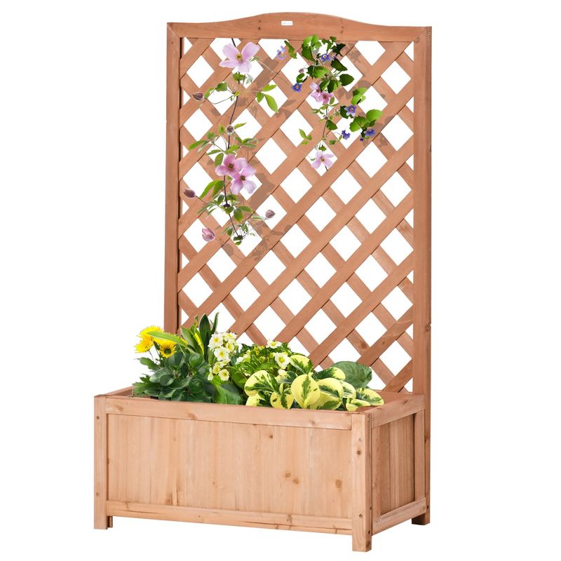 Outsunny 27.5" x 11" x 46" Raised Garden Bed Wood Planter with Trellis for Vine Climbing, to Grow Vegetables, Herbs, Flowers for Backyard, 4 of 7