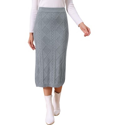 INSPIRE CHIC Women's Ribbed Elastic High Waist Stretchy Pencil Casual Sweater Midi Skirt